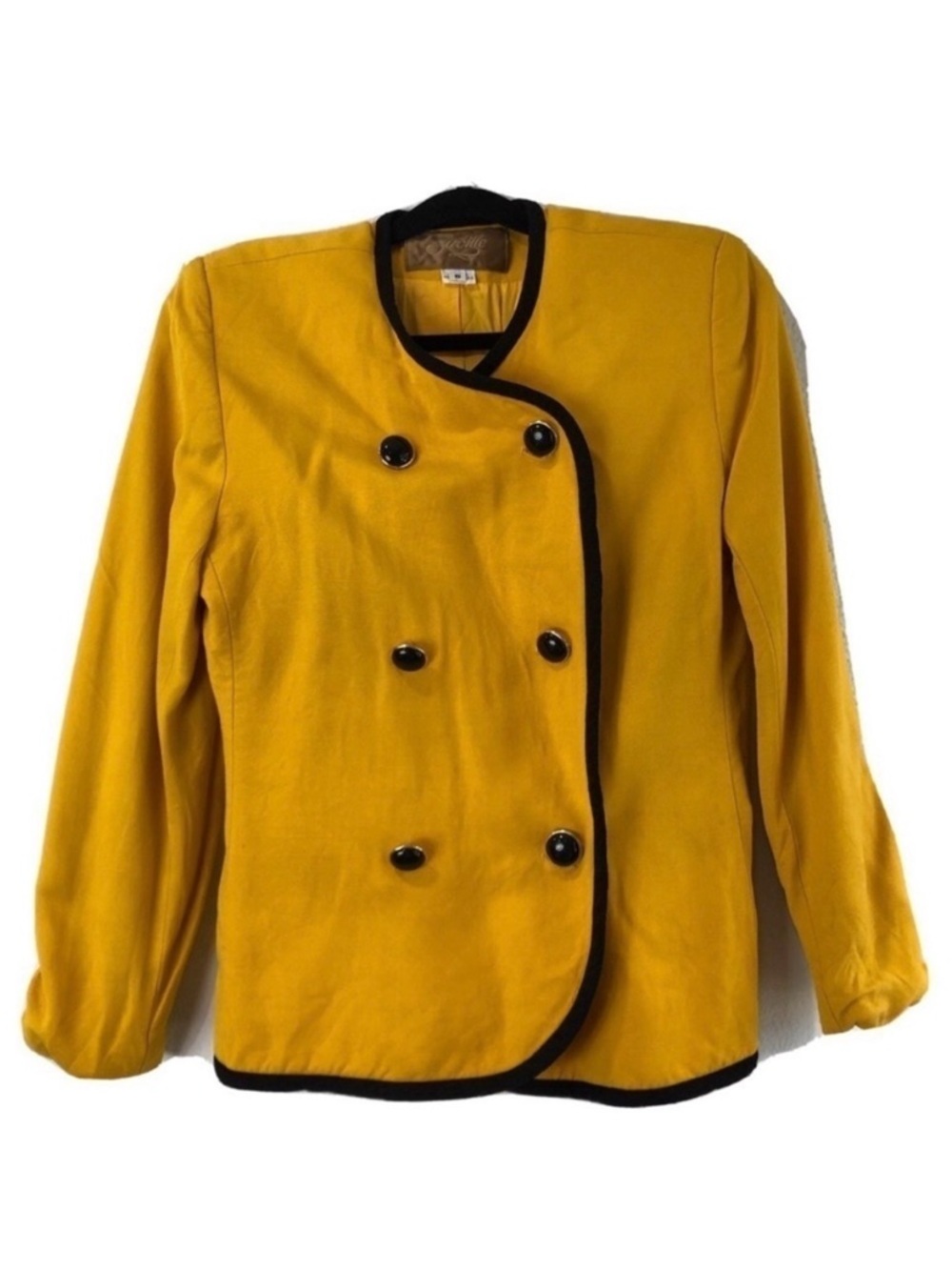 Seville Double-Breasted Mustard Blazer with Black Trim